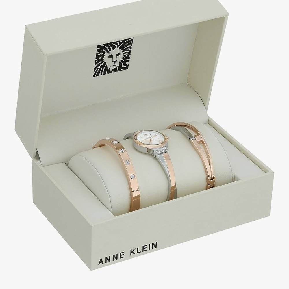 Anne Klein Rose Gold-Tone Watch with Coordinating Bracelet Trio